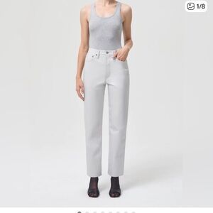 Agolde 90’s pinch waist recycled leather pants in light grey size 26